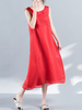 Women Embroidered Organza Sleeveless Mid-Long Vintage Dresses