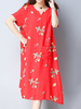 Women Embroidered Short Sleeve Irregular Hem Vintage Dresses