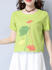 Women Embroidered Short Sleeve O-Neck Vintage T-shirts