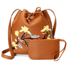 Women Embroidery Floral Bucket Bag PU Leather Crossbody Bag