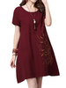 Women Embroidery O-Neck Cotton Linen A-Line Dress