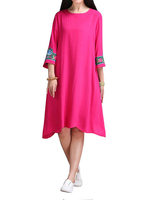 Women Embroidery Patchwork Irregular Cotton Linen Dress