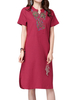 Women Ethnic Embroidery Side Split Out Cotton Linen Dress