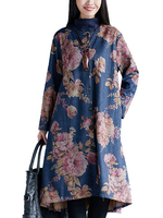 Women Ethnic Floral Printed Long Sleeve Single Breasted Coat