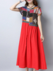 Women Ethnic Patchwork Short Sleeve Mid-Long Vintage Dresses