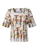 Women Ethnic Printed Half Sleeve O-neck Vintage Loose T-shirts