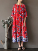 Women Ethnic Printed Half Sleeve Vintage Maxi Dresses