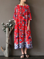 Women Ethnic Printed Half Sleeve Vintage Maxi Dresses