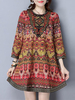 Women Ethnic Printed Nine Point Sleeve Vintage Spring Mini Dresses