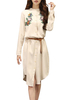 Women Ethnic Style Embroidery Button Belt Stand Collar Dress