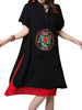 Women Ethnic Style Frog Embroidery Fake Two-piece Dress