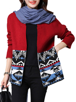 Women Ethninc Printed Long Sleeve Knit Sweater Cardigan