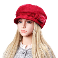 Women Fake Fur Knitted Crochet Beret Cap Winter Warm Bow-knot Elegant Hat