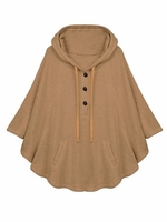 Women Fashion Pure Color Bat Sleeve Hooded Sweatshirt
