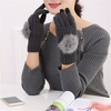 Women Female Girls Crochet Knitted Fur Ball Gloves Winter Warmer Mitten Full Finger Glove