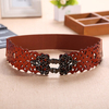 Women First Layer Leather Hollow Belts Elastic Stretch Corset Metal Button Waistband