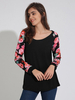 Women Floral Pinted Long Sleeve O-Neck Patchwork T-shirts