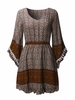 Women Floral Print Long Horn Sleeve V-neck Mini Dress