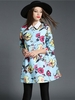 Women Floral Print O-neck Three Quarter Sleeve Coat