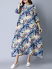 Women Floral Printed 3/4 Sleeve Vintage Loose Dresses