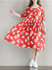 Women Floral Printed Buttons Half Sleeve Loose Vintage Dresses