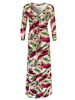 Women Floral Printed Deep V-Neck 3/4 Sleeve Long Maxi Dresses