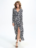 Women Floral Printed Deep V Neck Split Long Maxi Dress