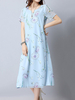 Women Floral Printed Fake Two Pieces Short Sleeve Vintage Dresses