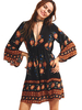 Women Floral Printed Flare Sleeve V-Neck Mini Dresses