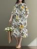 Women Floral Printed Half Sleeve Buttons Lapel Vintage Dresses