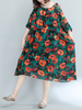 Women Floral Printed Half Sleeve O-neck Loose Vintage Dresses
