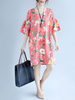 Women Floral Printed Half Sleeve V-Neck Stripe Dresses