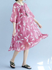 Women Floral Printed Half Sleeve Vintage Loose Dresses