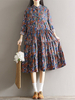 Women Floral Printed High Waist Long Sleeve Spring Dresses