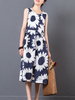 Women Floral Printed High Waist Sleeveless O-neck Vintage Dresses