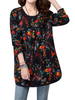Women Floral Printed Irregular Hem Pocket Vintage Thick Cotton Shirts