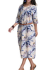 Women Floral Printed Linen Bodycon Dress With Belt