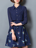 Women Floral Printed Long Sleeve Buttons Chiffon Mini Dresses