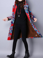 Women Floral Printed Long Sleeve Hooded Velvet Autumn Winter Coats