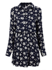 Women Floral Printed Long Sleeve Lapel Pleated Mini Dress