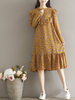 Women Floral Printed Long Sleeve Mid-Long Vintage Dresses