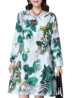Women Floral Printed Long Sleeve O Neck Vintage Dresses