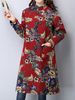 Women Floral Printed Long Sleeve Pocket Vintage Thicken Trench Coats