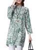 Women Floral Printed Long Sleeve Stand Color Vintage Blouse
