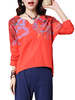 Women Floral Printed Long Sleeve V Neck Vintage T-shirt