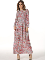 Women Floral Printed Loose Hem Slim Long Sleeve Maxi Dresses