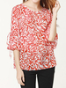 Women Floral Printed O-Neck Slit Ruffle Sleeve Silk Blouses