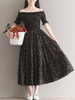 Women Floral Printed Off Shoulder High Waist Mid-Long Dresses