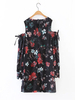 Women Floral Printed Off Shoulder Long Sleeve Chiffon Mini Dresses