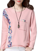 Women Floral Printed Patchwork Long Sleeve Autumn T-shirt